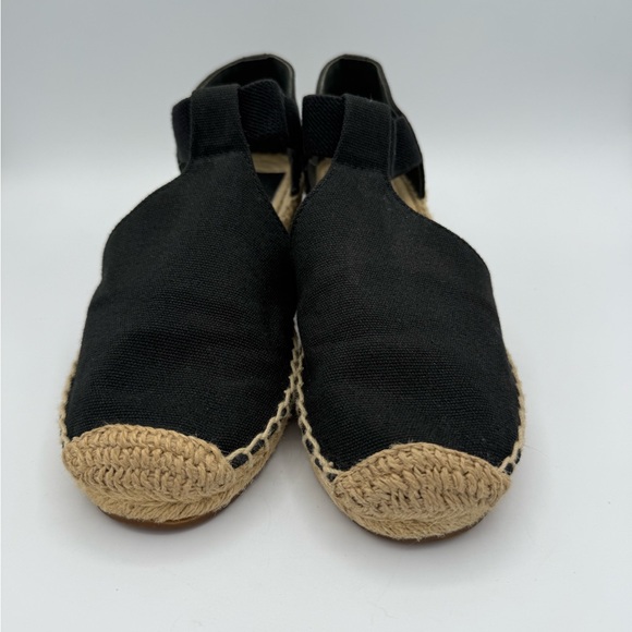 Tory Burch‎ Black Espadrille Wedge Flats Canvas Logo Sandals Slip-on - Picture 4 of 10